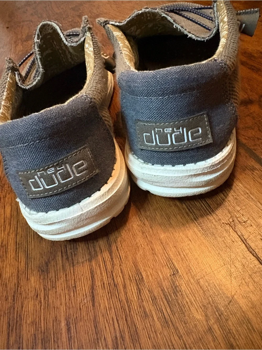 Hey Dude Mens Brown Canvas Slip-On Sneakers with Elastic Laces